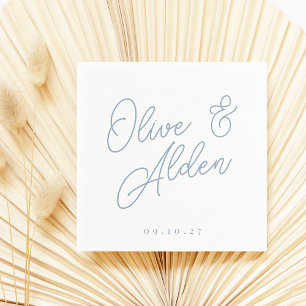 Dusty Blue Oversized Script Names Wedding Napkins