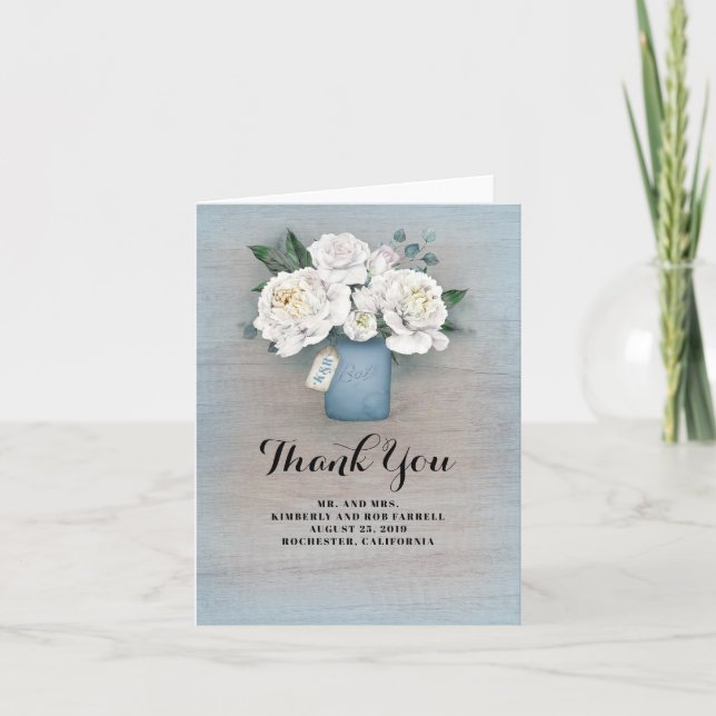 Dusty Blue Painted Mason Jar Wedding Thank You (Front)