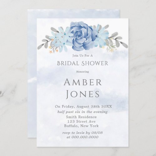 Dusty Blue Painted Peony Bridal Shower Invitation