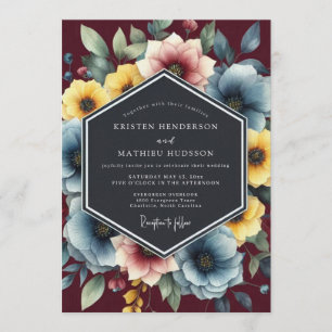 Dusty Blue Painterly Bloom Wedding Invitation