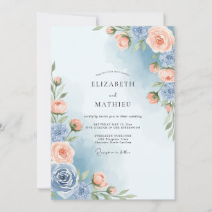 Dusty Blue Painterly Spring Wedding Invitation