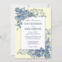 Dusty Blue, Pale Yellow Floral Watercolor Wedding