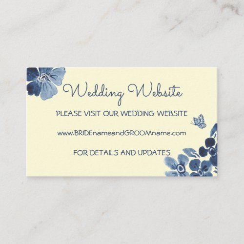 Dusty Blue Pale Yellow Watercolor Wedding Website Enclosure Card