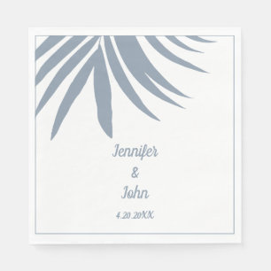 Dusty Blue Palm Leaf Beach Tropical Wedding Napkins