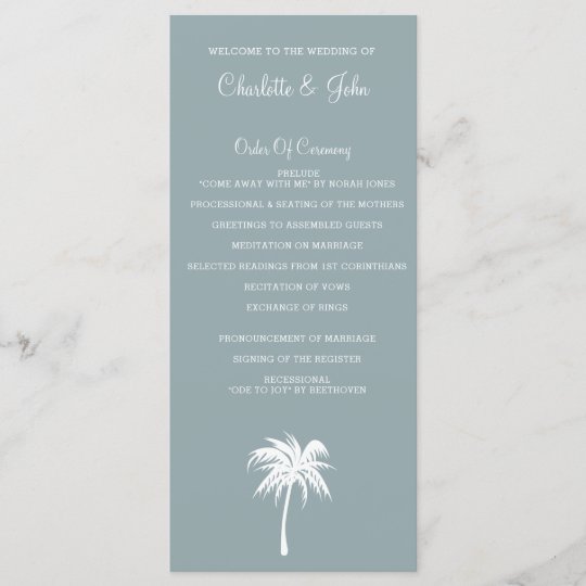 Dusty Blue Palm Tree Beach Wedding Programs Zazzle Com