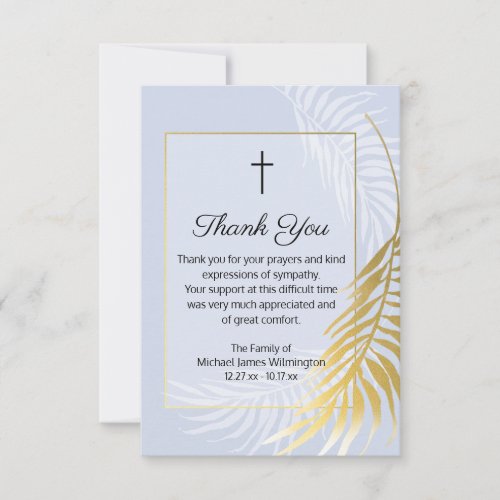 Dusty Blue Palm Tree Funeral Thank You Note Card