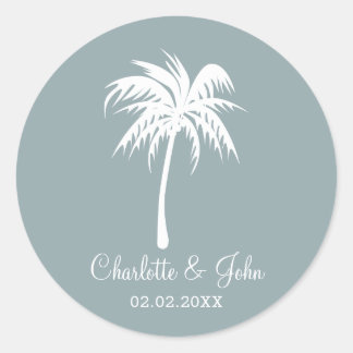 Dusty Blue Palm Tree Wedding stickers