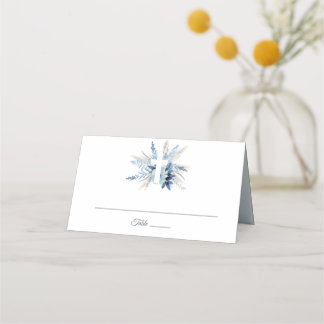 Dusty blue pampas floral first holy communion place card