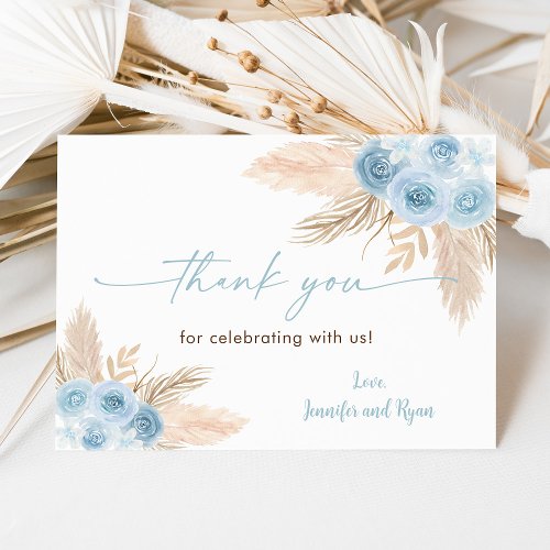 Dusty Blue Pampas Grass Boho Baby Shower Thank You Card