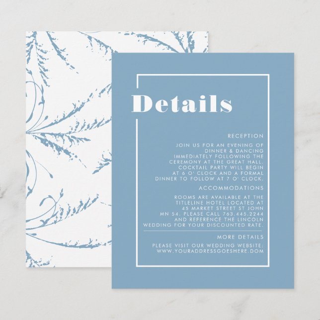 Dusty Blue Pampas Grass Minimalist Wedding Details Enclosure Card (Front/Back)