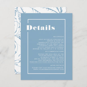Dusty Blue Pampas Grass Minimalist Wedding Details Enclosure Card