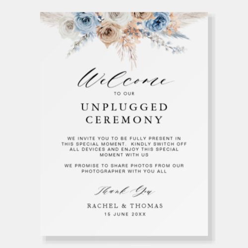 dusty blue pampas grass unplugged ceremony sign
