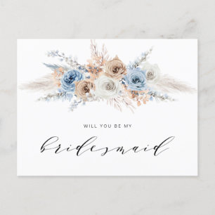 dusty blue pampas grass will you be my Bridesmaid Invitation Postcard