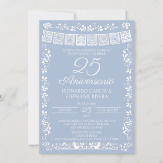 Dusty Blue Papel Picado 25th Anniversary Invitation