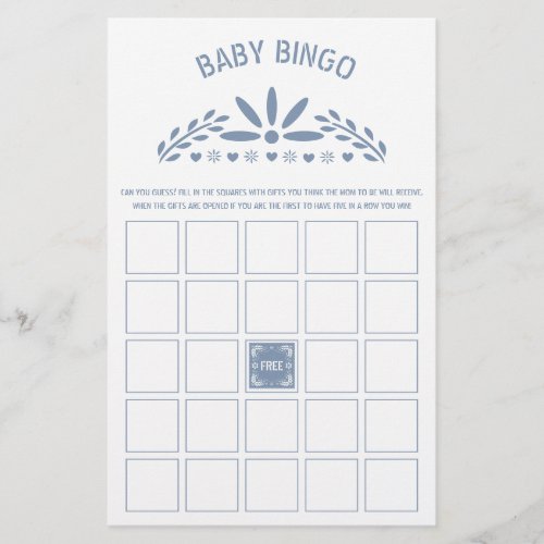 Dusty blue Papel Picado Baby Boy Shower Bingo game Flyer