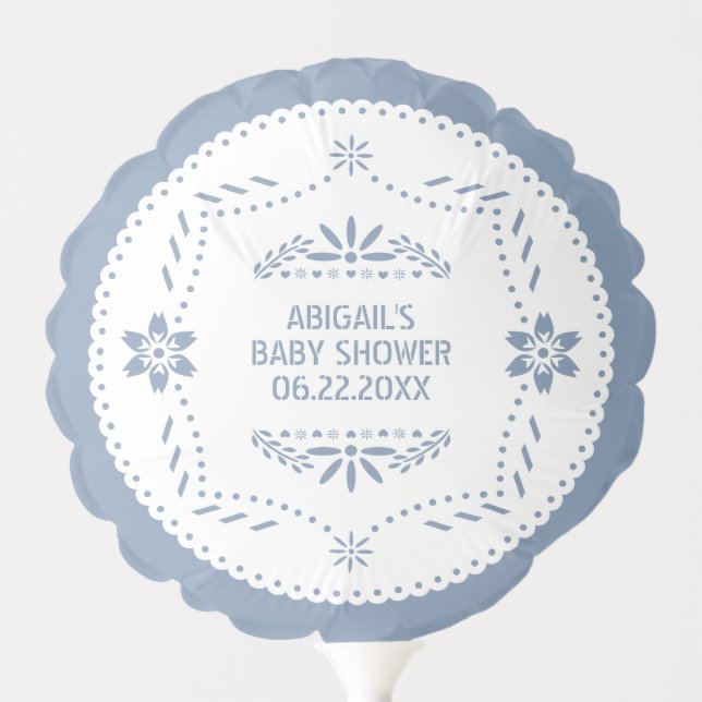 Dusty blue papel picado Mexican Baby Boy Shower Balloon (Front)