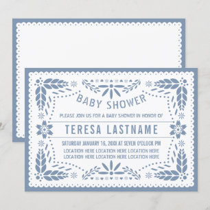 Dusty blue papel picado Mexican baby boy shower Invitation