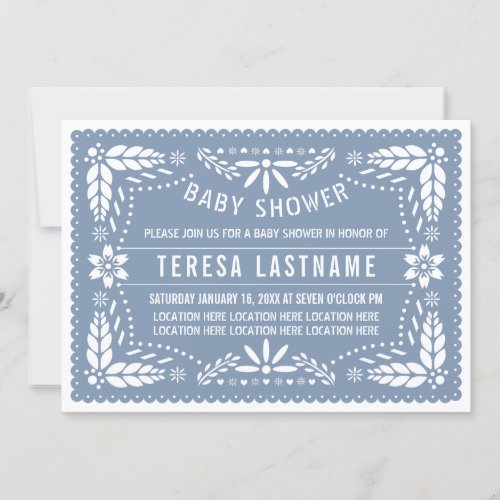 Dusty blue papel picado  Mexican baby shower Invitation