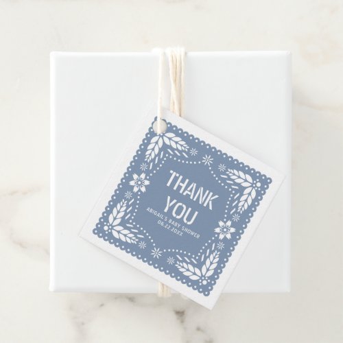 Dusty blue papel picado Thank You Baby Boy Shower Favor Tags