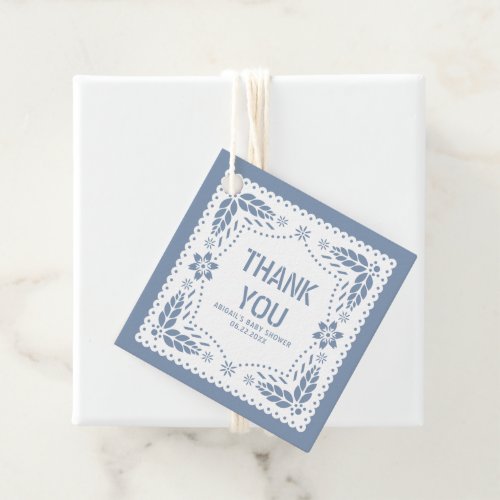 Dusty blue papel picado Thank You Baby boy Shower Favor Tags
