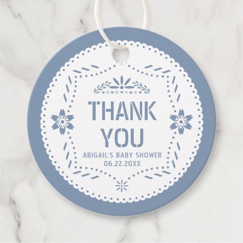 Dusty blue papel picado Thank You Baby Boy Shower Favor Tags