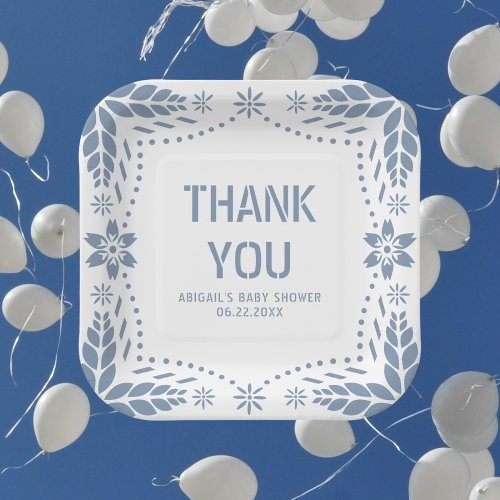 Dusty blue papel picado Thank You Baby boy Shower Paper Plates