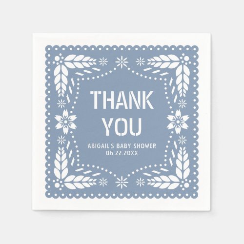 Dusty blue papel picado Thank You Baby Girl Shower Napkins