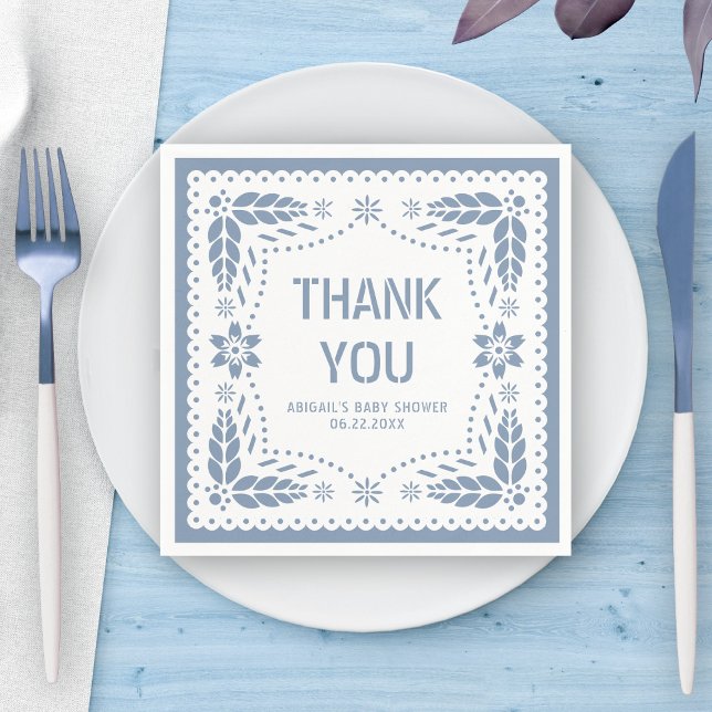 Dusty blue papel picado Thank You Baby Shower Napkins (Creator Uploaded)