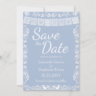 Dusty Blue Papel Picado Wedding Save the Date Invitation
