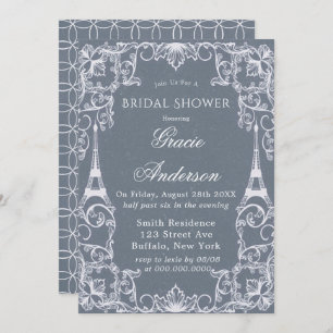 Dusty Blue Paris France Bridal Shower Invitation