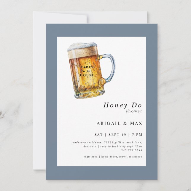 Dusty Blue Party in the House Couples Shower Invitation (Front)