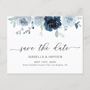 Dusty Blue Pastel Floral Pastel Boho Save The Date Announcement Postcard