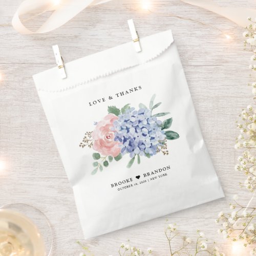 Dusty Blue Pastel Pink hydrangea Botanical Wedding Favor Bag