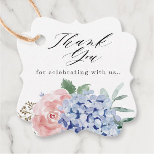 Dusty Blue Pastel Pink hydrangea Wedding Thank you Favor Tags