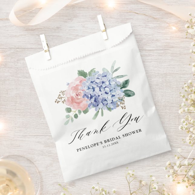 Dusty Blue Pastel Pink hydrangeas  Bridal Shower Favor Bag (Clipped)