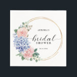 Dusty Blue Pastel Pink hydrangeas Bridal Shower Napkins<br><div class="desc">Modern bridal shower napkin featuring light blue/ dusty blue watercolor hydrangeas with pastel pink , blush, peach , white roses, peonies, sage eucalyptus leaves, branches and foliage. Muted soft and dreamy romantic shades spring summer watercolor floral designs to match with your themed wedding. Please find more matching designs and variations...</div>