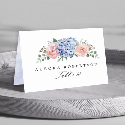 Dusty Blue Pastel Pink hydrangeas Guest Name Table Number