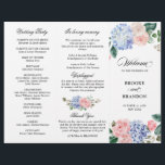 Dusty Blue Pastel Pink hydrangeas Wedding Program<br><div class="desc">Modern wedding program featuring light blue/ dusty blue watercolor hydrangeas with pastel pink , blush, peach , white roses, peonies, sage eucalyptus leaves, branches and foliage. Muted soft and dreamy romantic shades spring summer watercolor floral designs to match with your themed wedding. Please find more matching designs and variations from...</div>