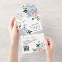 Dusty Blue Pastel Pink hydrangeas Wedding QR Code