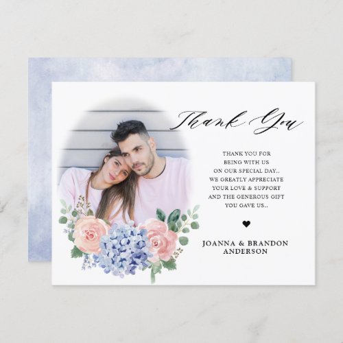 Dusty Blue Pastel Pink hydrangeas Wedding Thank You Card