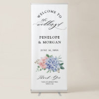 Dusty Blue Pastel Pink hydrangeas Wedding Welcome