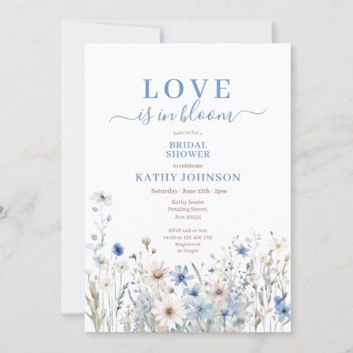 Dusty Blue Pastel Wildflower Bridal Shower  Invitation