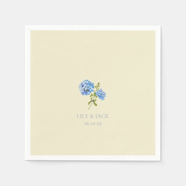 Dusty Blue & Pastel Yellow Hydrangea Wedding  Napkins (Front)