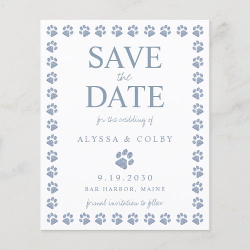 Dusty Blue Paw Print Save The Date Postcard