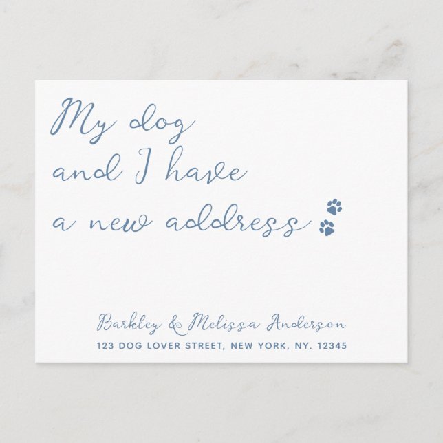 Dusty Blue Paw Prints New Address Dog Moving Announcement Postcard (Front)