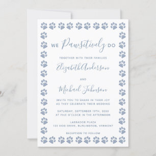 Dusty Blue Paw Prints Wedding Invitation