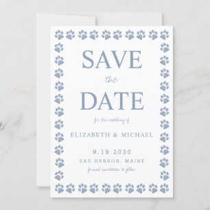 Dusty Blue Paw Prints Wedding Save The Date Invitation