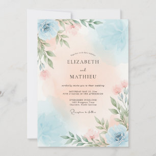 Dusty Blue Peaceful Botanical Wedding Invitation