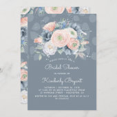 Dusty Blue Peach and Pink Floral Bridal Shower Invitation (Front/Back)