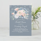 Dusty Blue Peach and Pink Floral Bridal Shower Invitation (Standing Front)